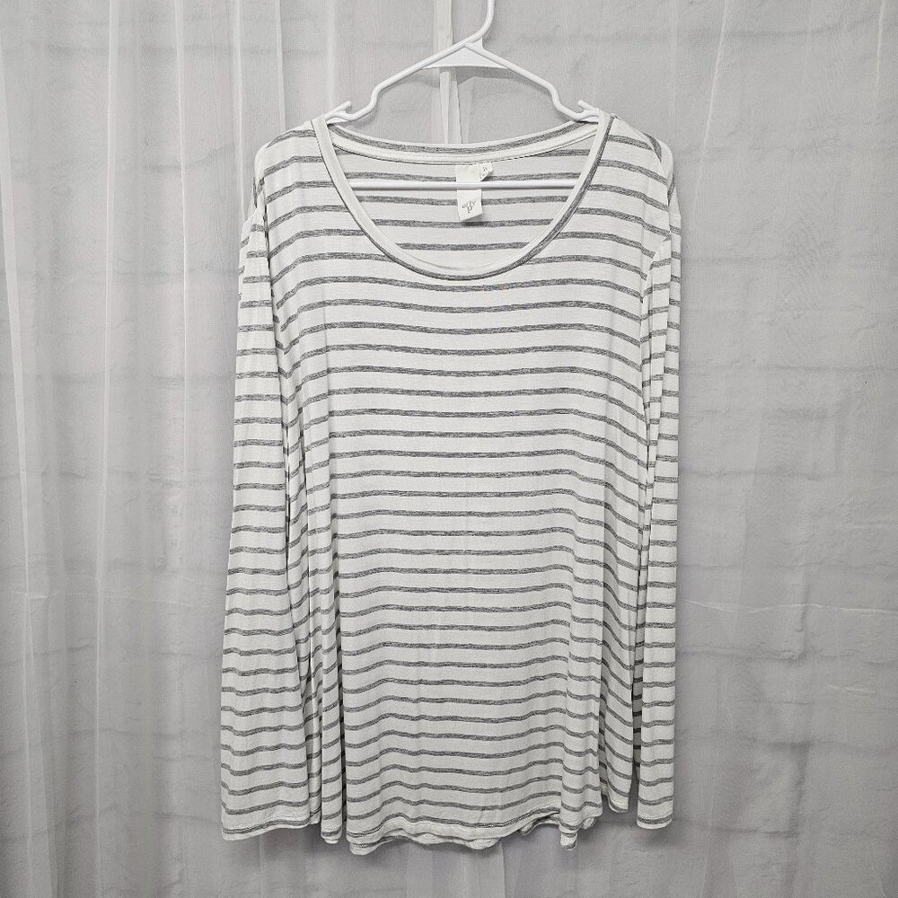 Ady P White Gray Striped Long Sleeve Casual Tee Nautical 3X